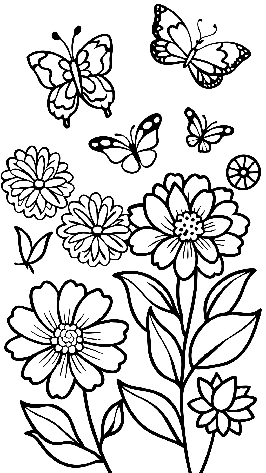 Flores con páginas para colorear de mariposas